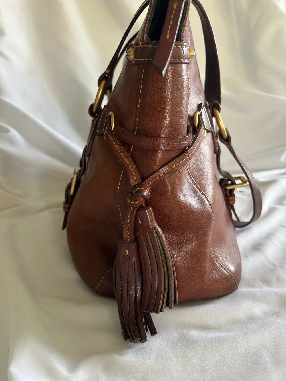 Dooney & Bourke Florentine Leather Satchel Tote Bag Chestnut Brown Vachetta